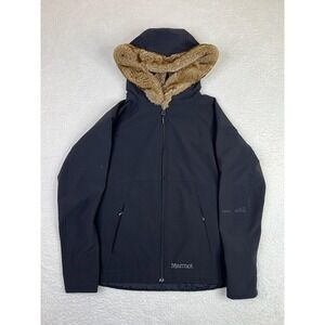 Marmot Jacket Womens Small Black Hooded Softshell Faux Fur Lined Ski Winter